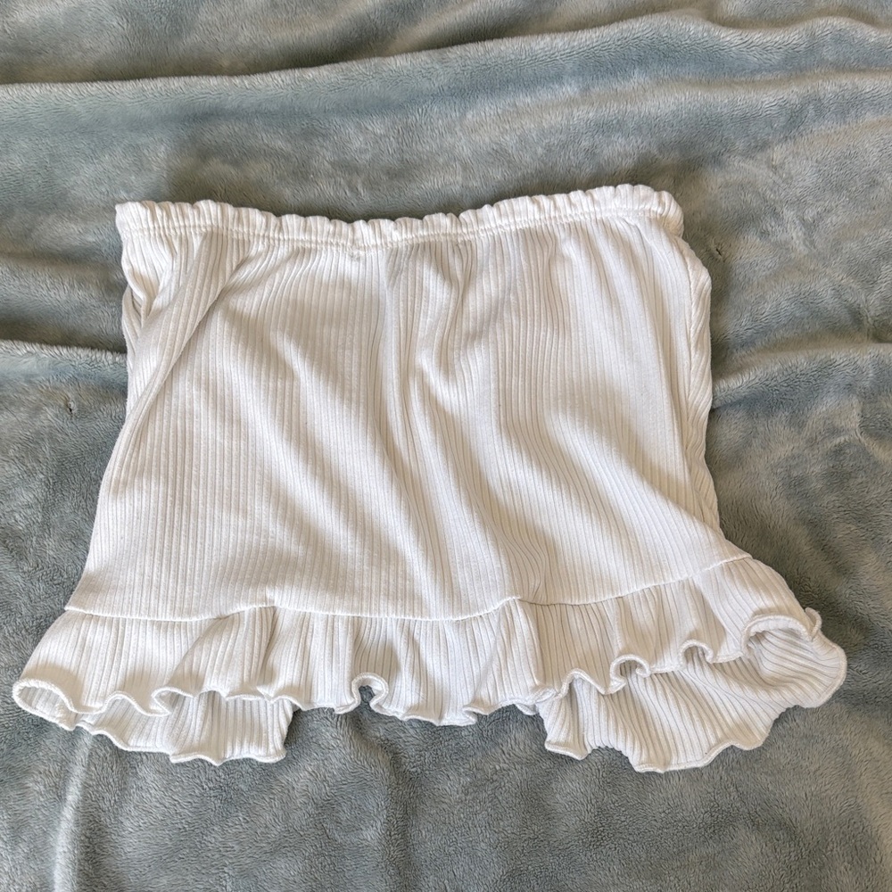 White Ruched Ruffle Tube Top - Picture 2 of 3